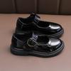 Kids Leather Shoes Black Glossy Girls Performance Shoes Princess Style 2025 New Fashion Children Flat Shoes Soft Sole Non-slip