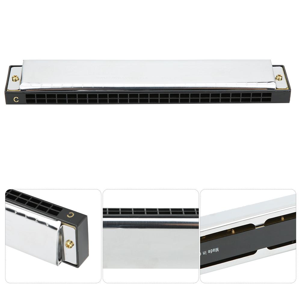 Professional Mouthorgan Harmonica Diatonic Harp C Key Stainless Steel Cover Plate 24?HoleBlack