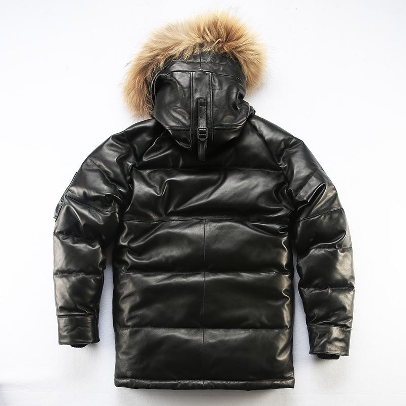 Off-road outdoor sports and leisure NB leather down jacket men's and women's thickened medium and long hooded white duck down jacket