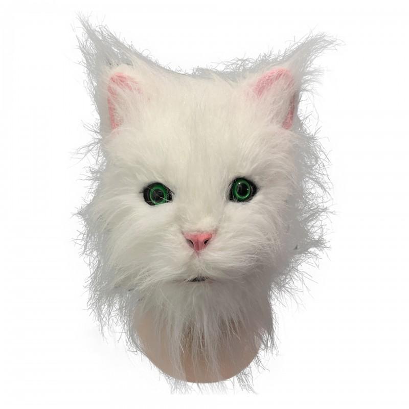 White Black Cat Animal Head Mask Latex Costume Halloween Cosplay Party