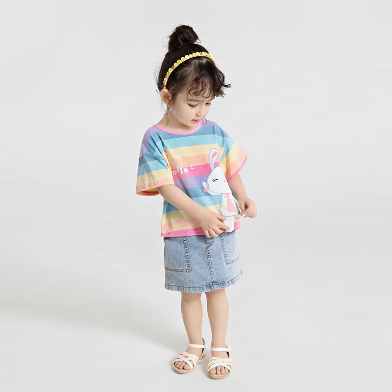 JELLYBABY Girls' Rainbow Stripe Short Sleeve T-Shirt