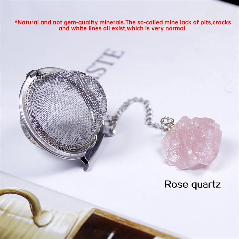 1pc Natural Crystal Stone Practical Tea Infuser Mesh Filter with Chain 304 Stainless Steel Tea Strainer Teapot Spice Kitchenware