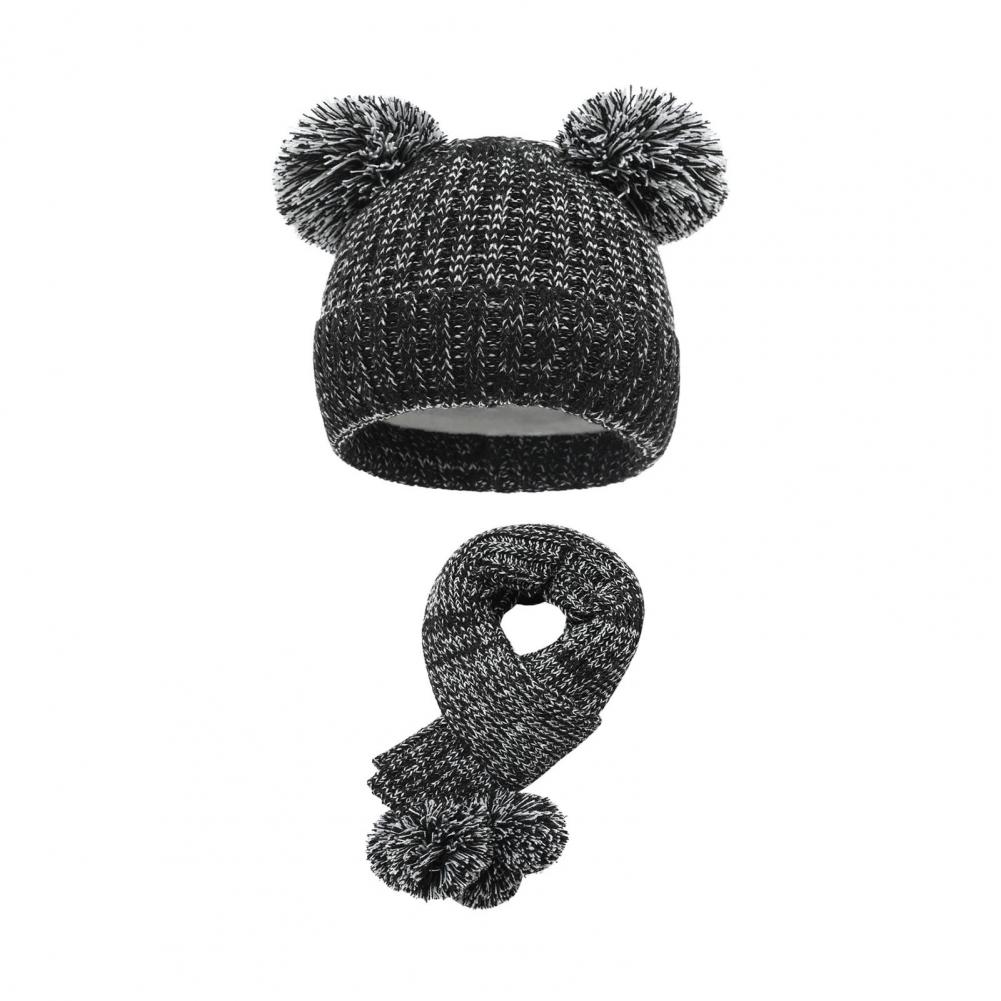 

Pieces/Collection Children Collection Thickened Knitted Anti-slip Shielding 4-10Y Outside Two Hat Scarf Plush Fur Ball Decor Wind Keep Practical Use чорний білий колір