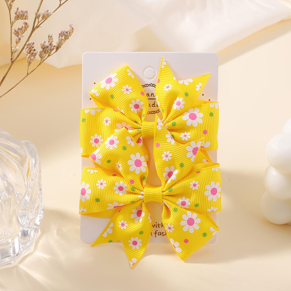

2 шт./компл. 3,15 Принтованные банты для волос «Подсолнух» с зажимом для маленьких девочек, милые бутиковые заколки-автоматы из репсовой ленты, аксессуары для волос