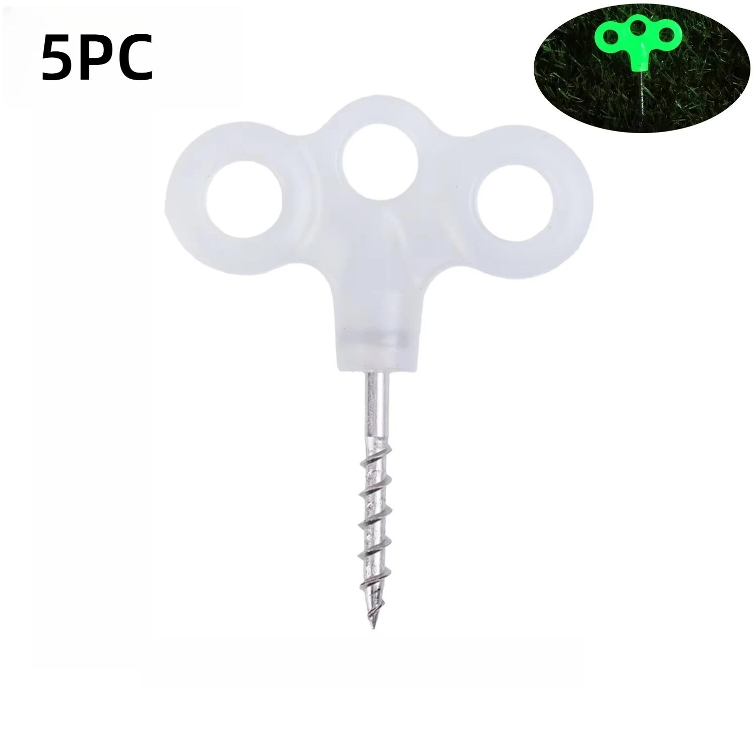 

5Pcs Luminous Tent Nails Screw Hooks Outdoor Camping Pegs Three-Eye Rope Buckles Fasteners Tent Accessories Travel Gear белый