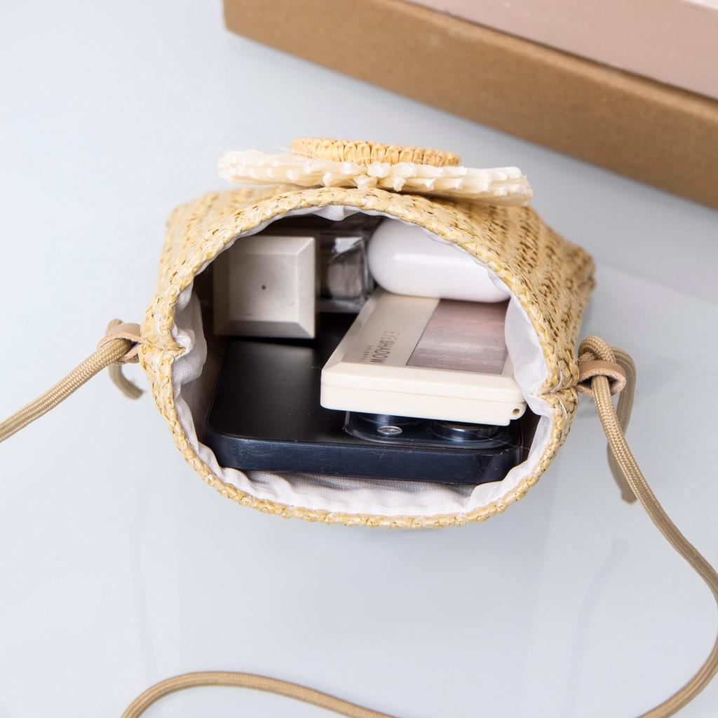 Rattan Woven Women Straw Bag Adjustable Shoulder Bag Handbag Knit Flower Summer Beach Woman Shoulder Messenger Khaki Bags KTB