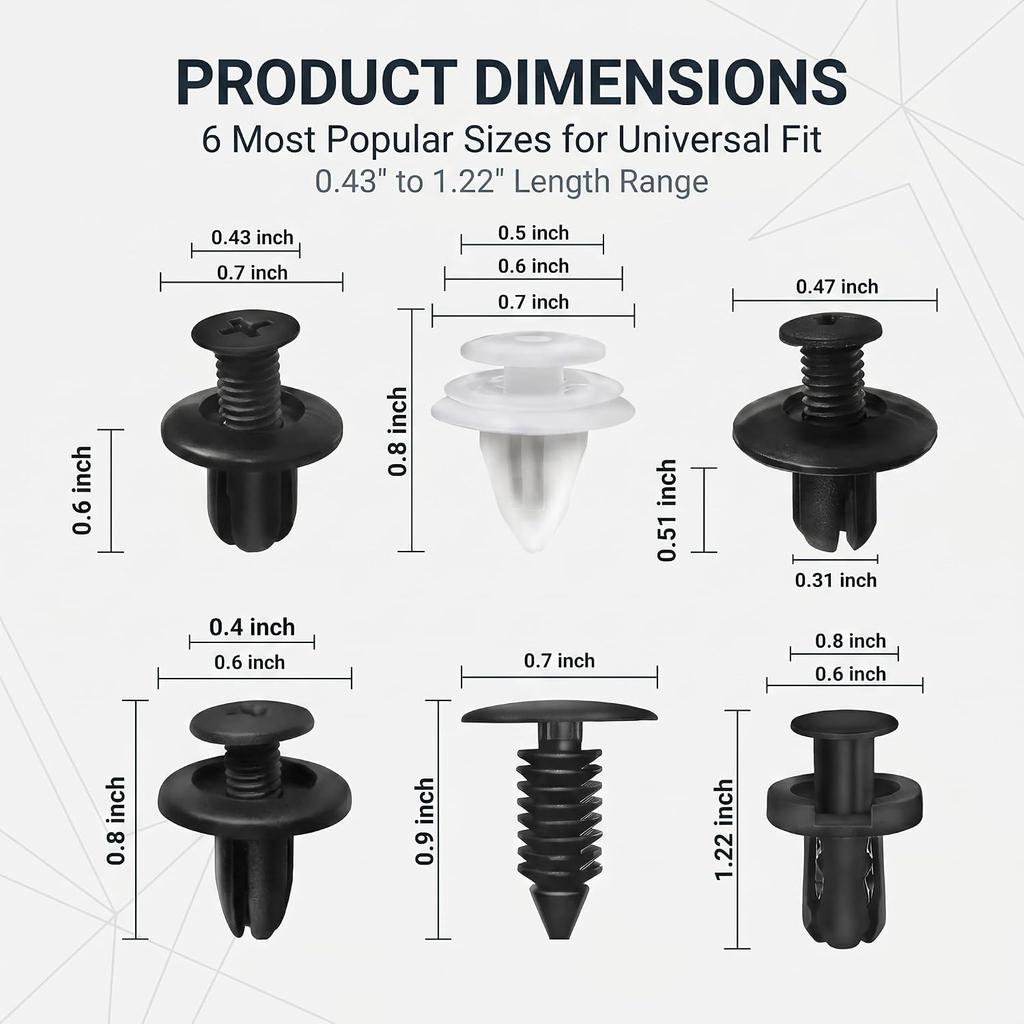100 Pcs Car Bumper Clips Kit, Car Plastic Rivets Fasteners Push Retainer Kit with Sizes Auto Push Pin Rivets Set, Universal Expansion Screw Clips