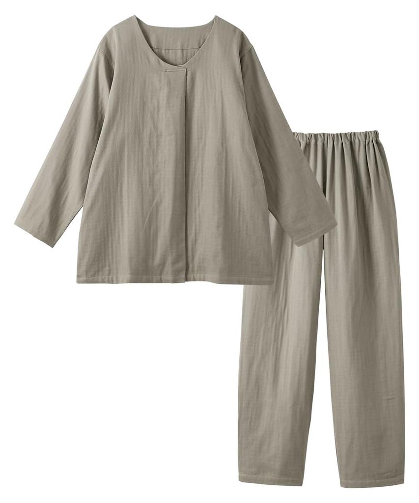 Nissen Cotton Size M Women's Pajama/Loungewear Set, Triple-Layer 100% Gauze, Greige,