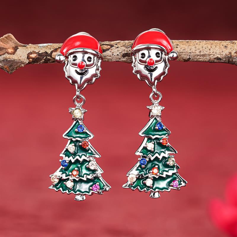 Huitan Christmas Tree Women Drop Earrings Santa Hat Inlaid Shining CZ Winter Accessories Fashion Party Lady Festival JewelryGood product
