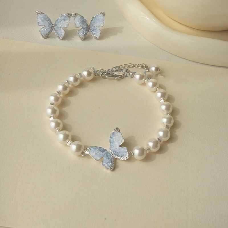 Temperament Super Immortal Light Luxury Pearl Zircon Pearl Bracelet Crystal Butterfly ins Style Bracelet French Fashion Jewelry Women