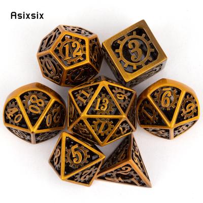 7 Pcs Copper Gear Wheel Metal Dice Hollow Metal Polyhedral Dice Set Suitable for Role-Playing RPG  Board Game Card Game