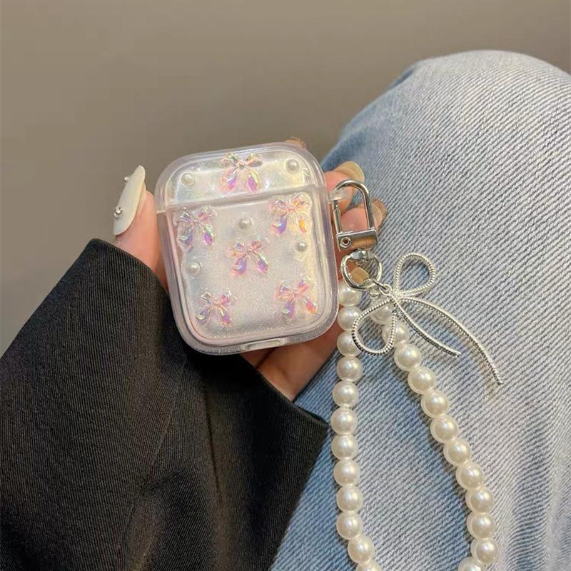 Xiaoqing Fresh Air Earphone Cover Is Suitable For Apple Airpods4 Pearl Chain Airpods3Pro Bow Pendant.