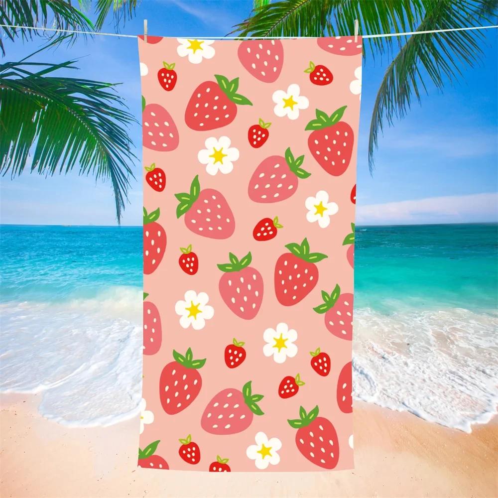 Serviette de Plage Microfibre Fraises Serviette de Bain Absorbante Fruits Légère Séchage Rapide Serviette de Piscine Parfaite pour Hommes et Femmes