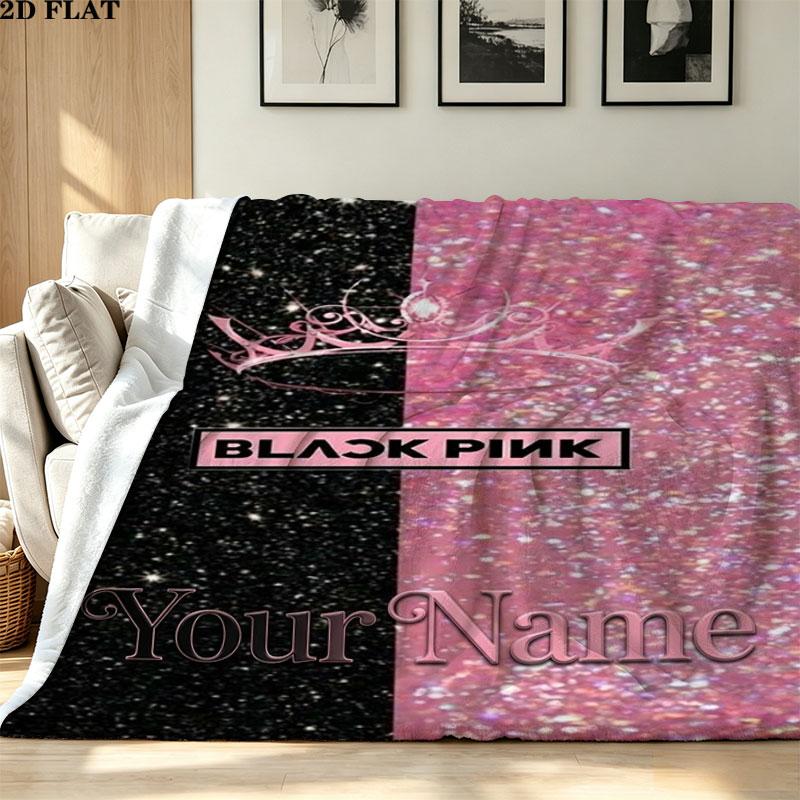 1PC Blackpink Custom Name Patterned Flannel Blanket Suitable For All Seasons for Home Decor Warmth and Comfort Gifts Holiday Present