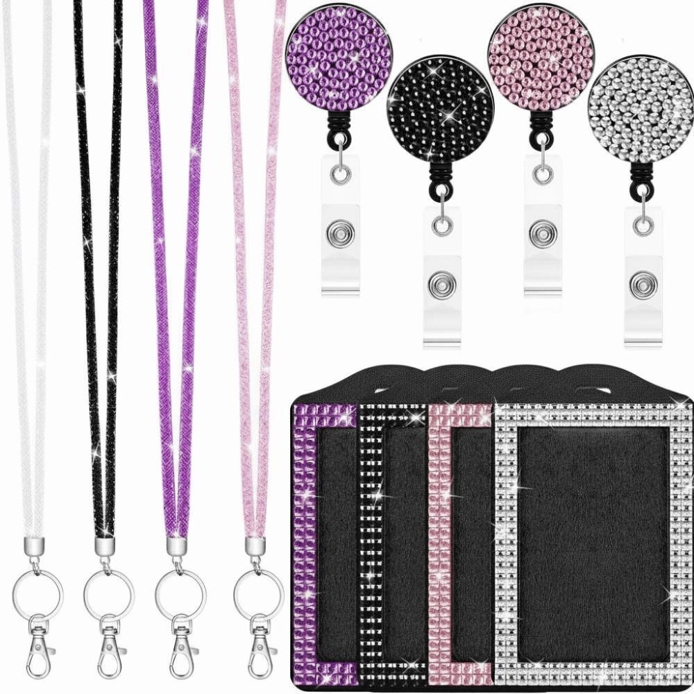 Retractable Lanyard Shiny Finish Badge Reel Bling ID Holder Keychain Hospital Setting
