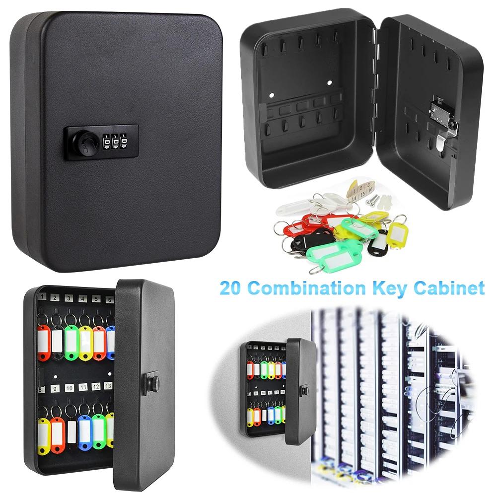 Combination Key Cabinet 20 Key Hooks Key Box Wall Mounted with Key/Code Lock Locking Key Organizer Key Cabinet Security Lock Box