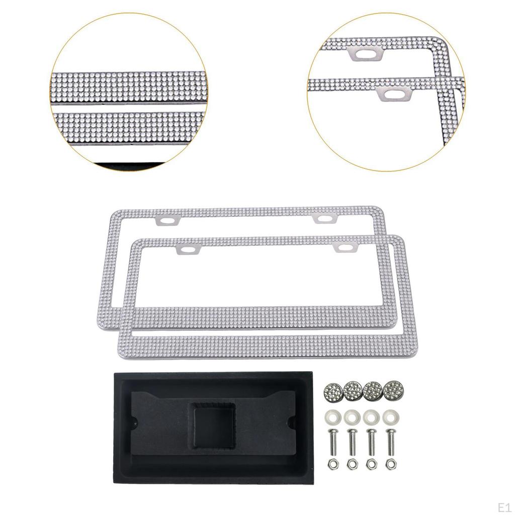 2 Pack Car License Plate Frame for Women in Stainless Steel with Rhinestones