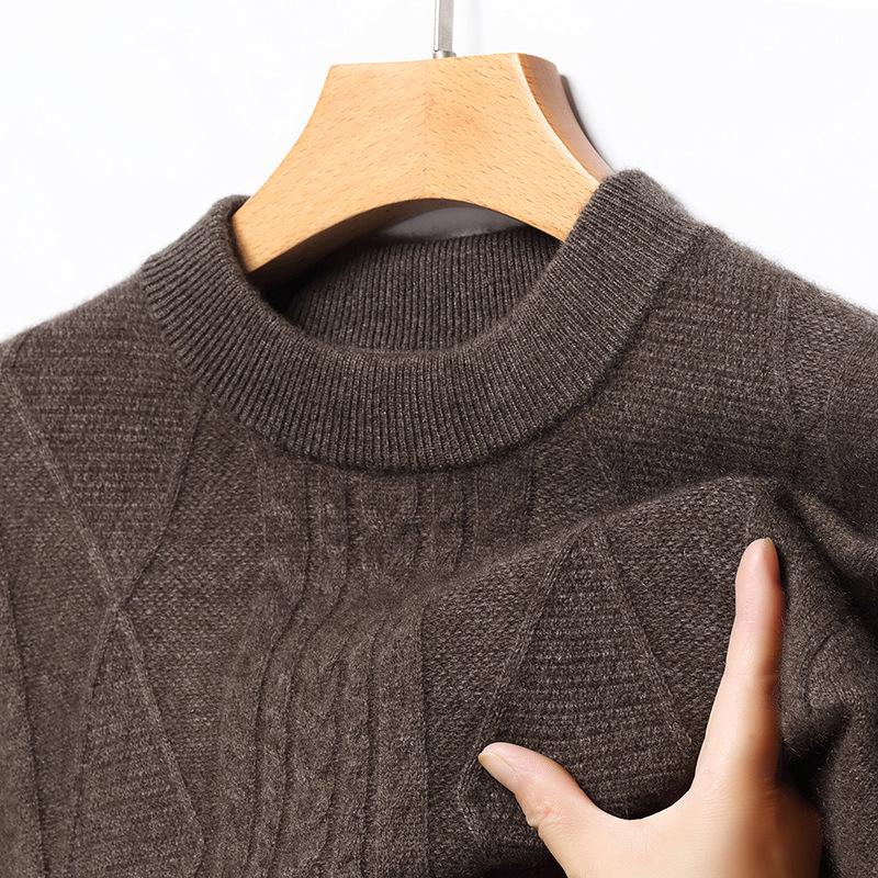 

2025 Men s Thick Yak Wool & Sheepskin Round Neck Sweater - Premium Knitwear for Middle-aged & Elderly Dads L