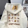 2025 Embroidered cartoon fleece sweater women's season design sense loose cute hooded jacket