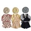 Korean Spring Toddler Waffle Strawberry Two-Piece Set: Striped Top & Shorts