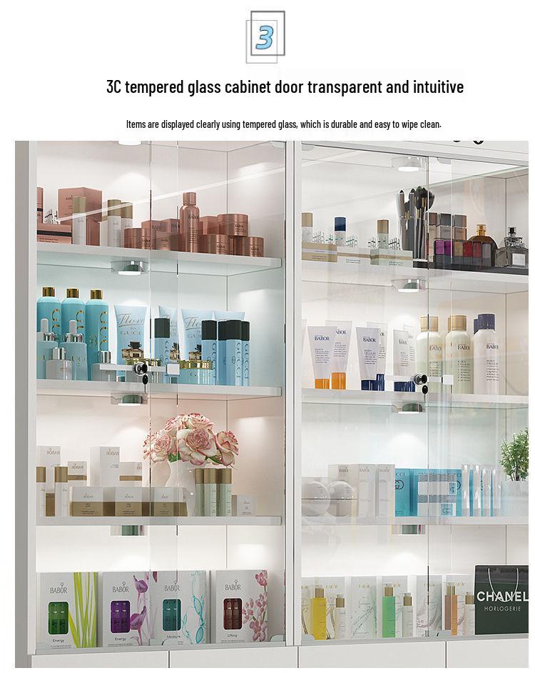 Glass Display Cabinet with Lock for Beauty Salon Cosmetics