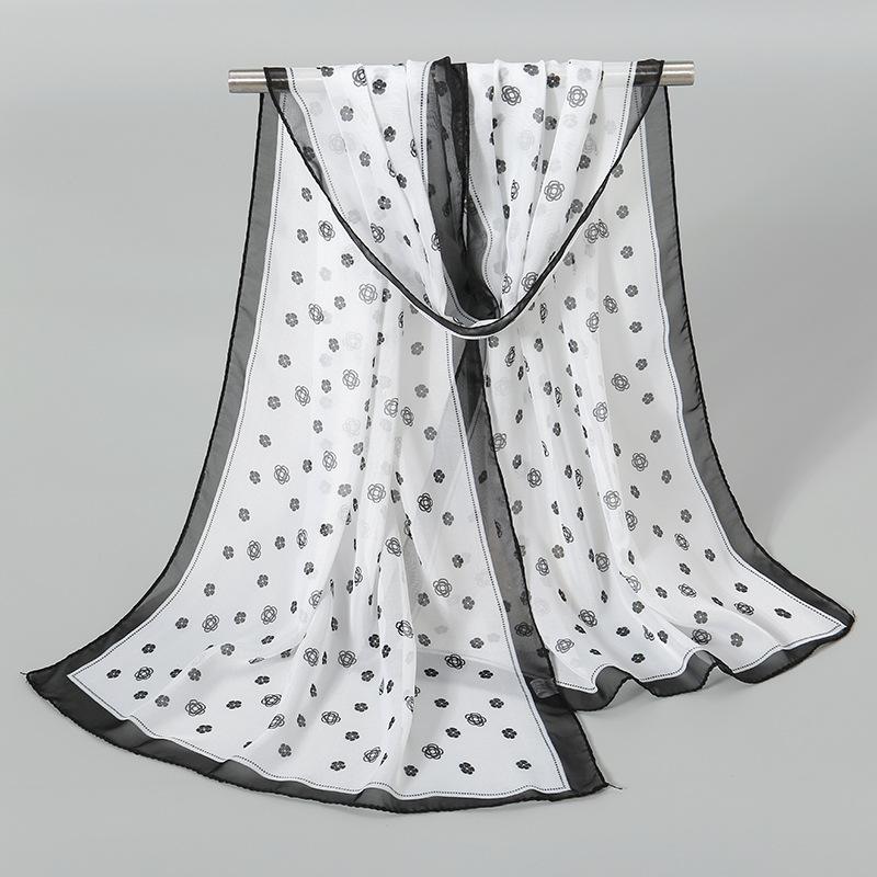 Luxury Chiffon Silk Scarf Spring Summer Scarf Women Head Scarf Beach Shawls Bandana Headband Muslim Hijabs Black Scarf/Scarves