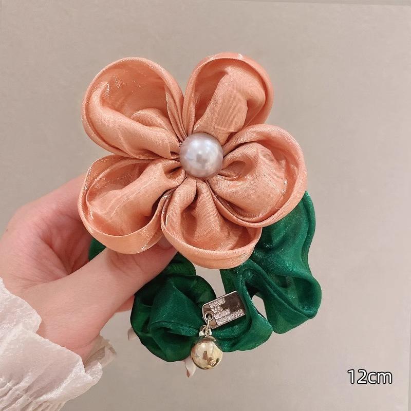 French Stain Rose Flower Elastic Hairbands Women Girls Hair Ropes Ties Flower Hair Scrunchies Ponytail Holder Hair Accessories