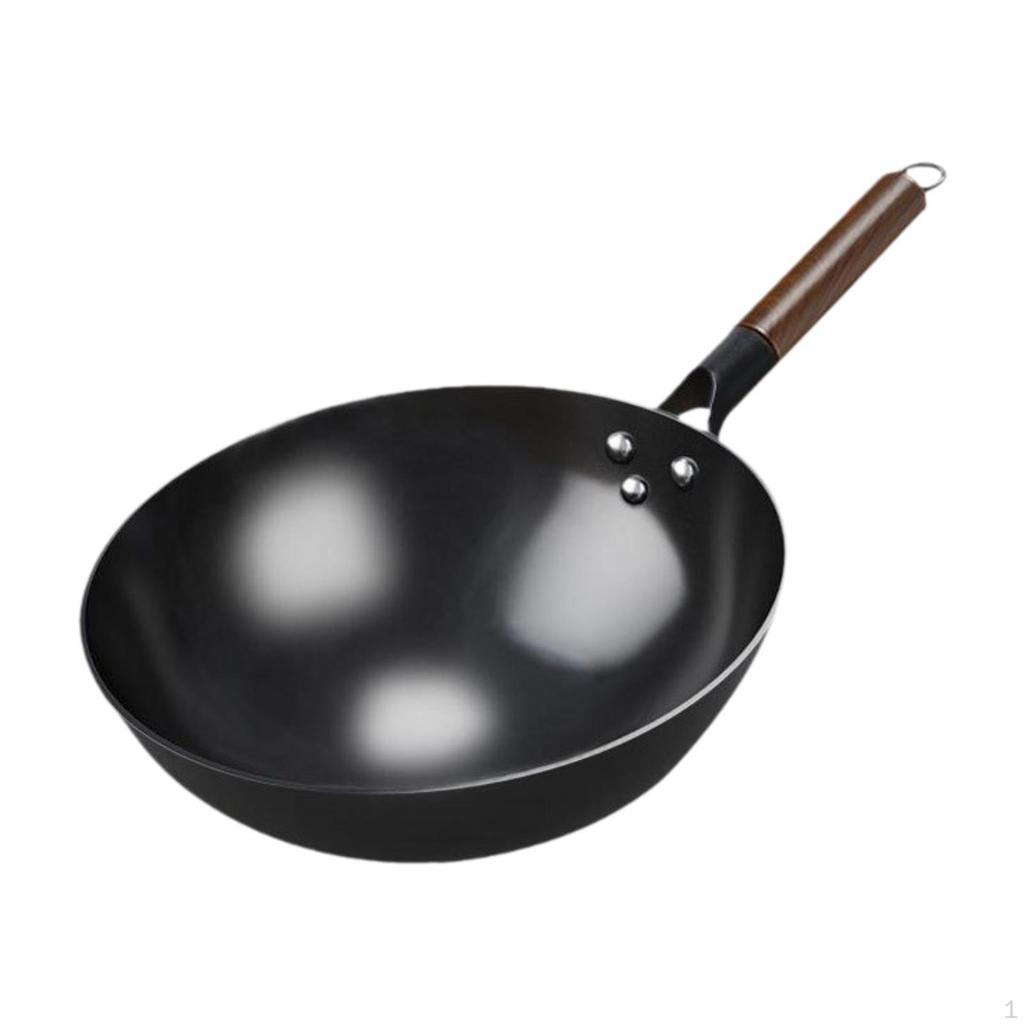Non-Stick Wok Pan Traditional Cooking with Wooden Handle Kettle Pots Universal Gas Cookware