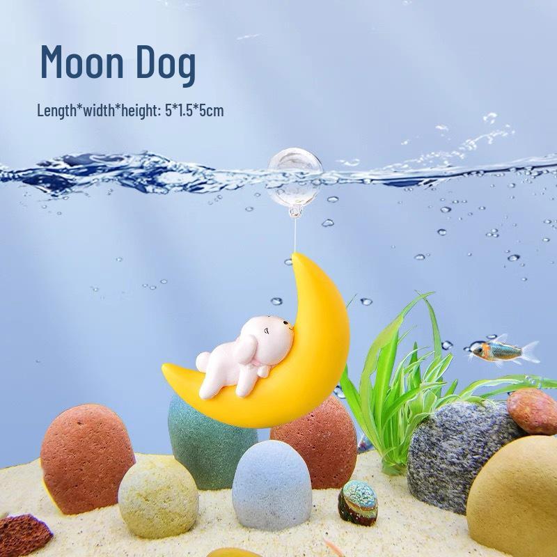 Floating Little Witch & Moon Cat Aquarium Ornament Set
