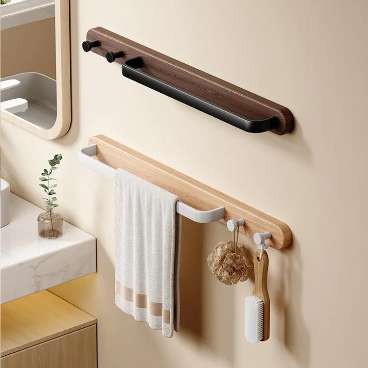 Nordic towel rack with hooks for bathroom towels space aluminum hooks for solid wood towels kitchen and bathroom accessories