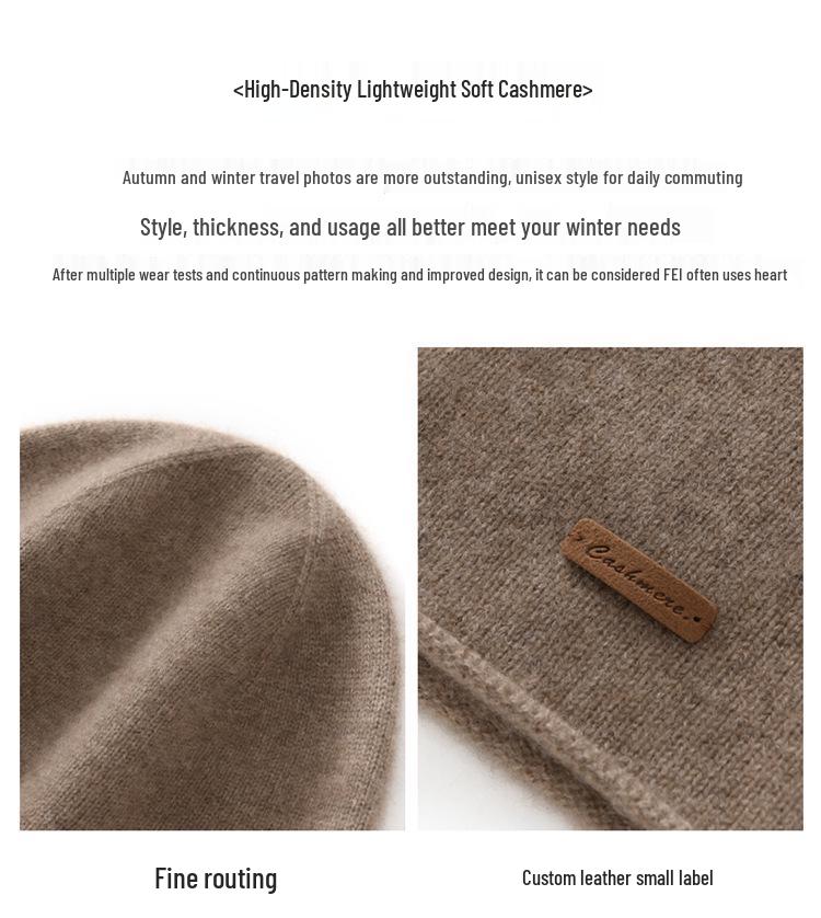 Women's 100% Pure Cashmere Knitted Bucket Hat - Autumn/Winter Warm, Face-Slimming, Thickened Style
