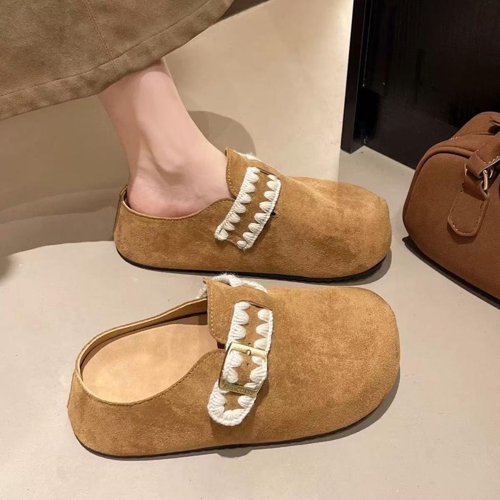 Fashion versatile comfortable retro one-pedal bag head half slippers women's 2025 autumn and winter new casual women's slippers