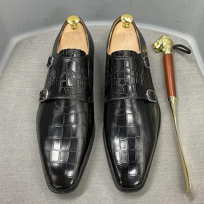 Mode Heren Formele Schoenen Echt Rundleer Krokodillenpatroon Monkschoen Oxford Schoenen Dubbele Gesp Zakelijke Formele Schoenen Maat 38-47