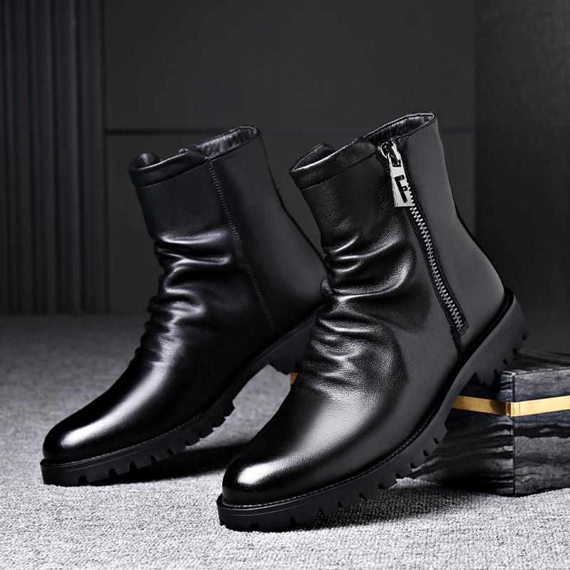Men's 2026 Autumn/Winter Martin Boots: British Style Leather High-Top Zipper Chelsea Boots