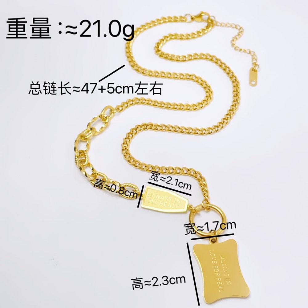 Fashion Design Hip-Hop Square Necklace Exaggerated Personality Temperament Titanium Steel Collarbone Chain Does Not Fade Versatile