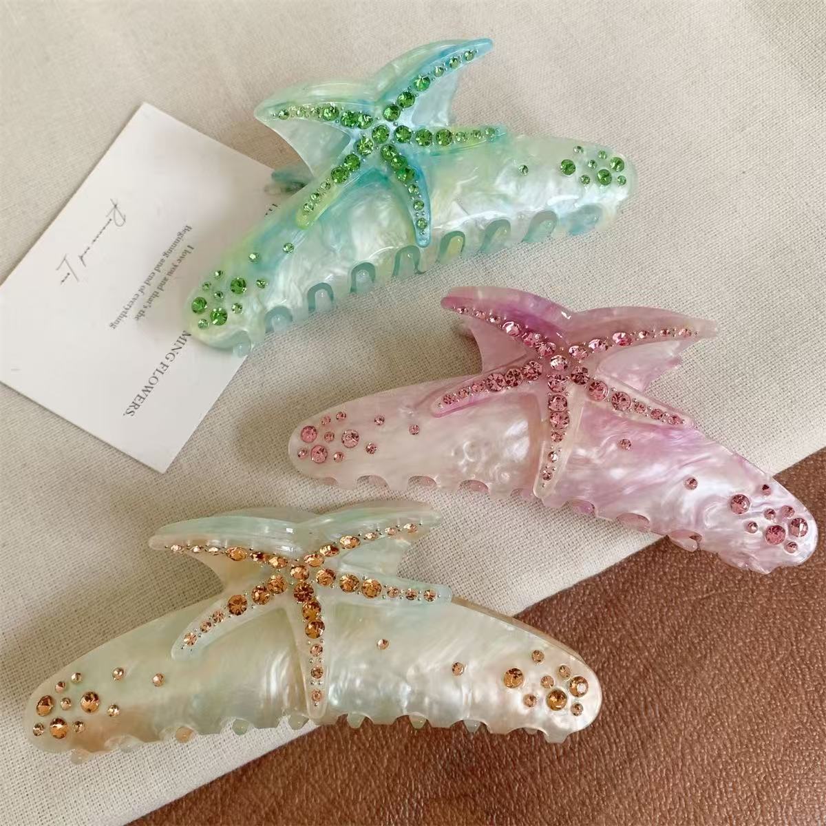 

1pc Large Diamond Set Starfish Hair Clip Summer Beach Starfish Hair Clip Non Slip Acetate Power Hold Chin Hair Clip