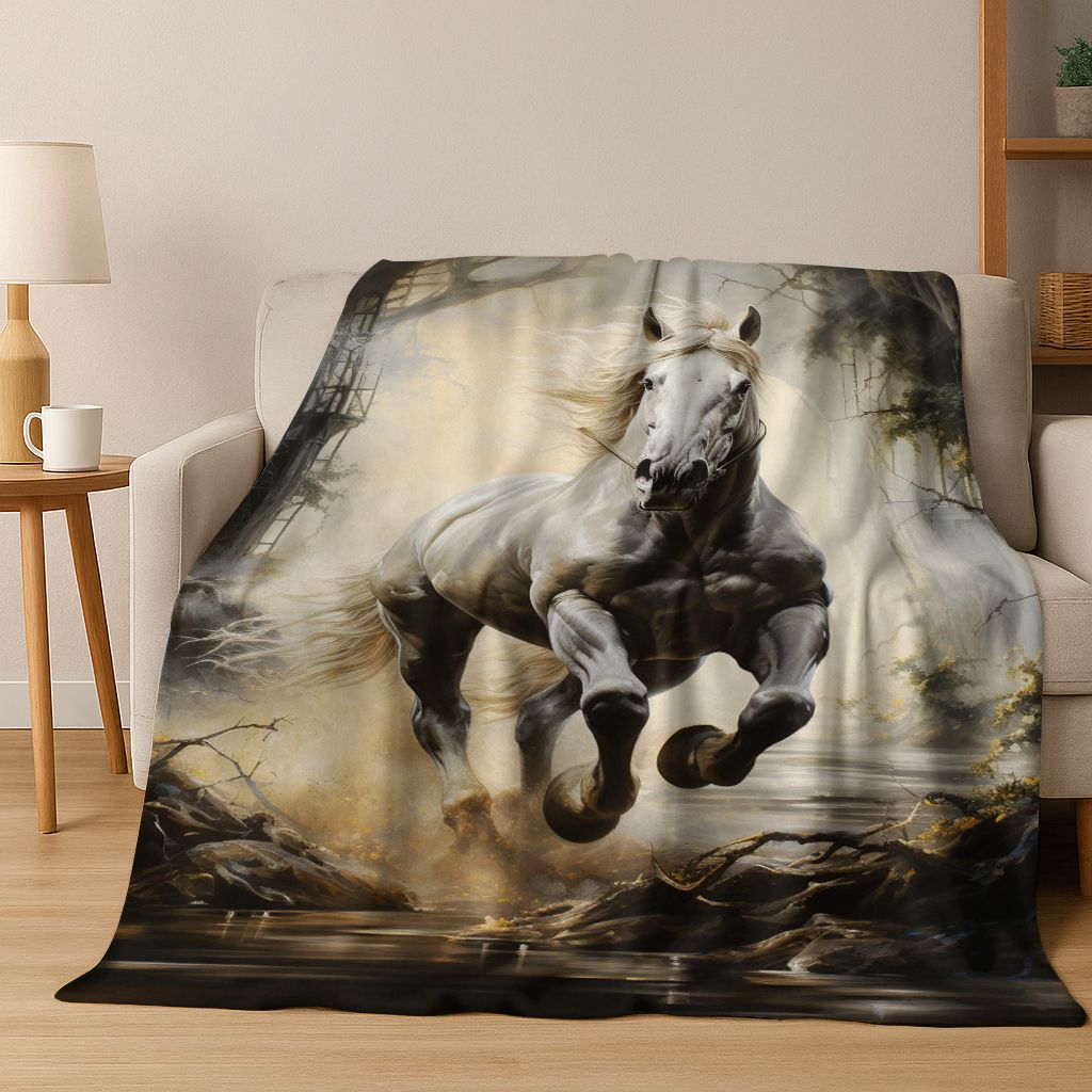 Dream Gallop Steed Kůň Mustang Kreslené Umění Flanelová Přikrývka, Útulná Měkká Dekorační Přikrývka pro Domácí Ložnici Postel Pohovku Kryt Dárek Děti