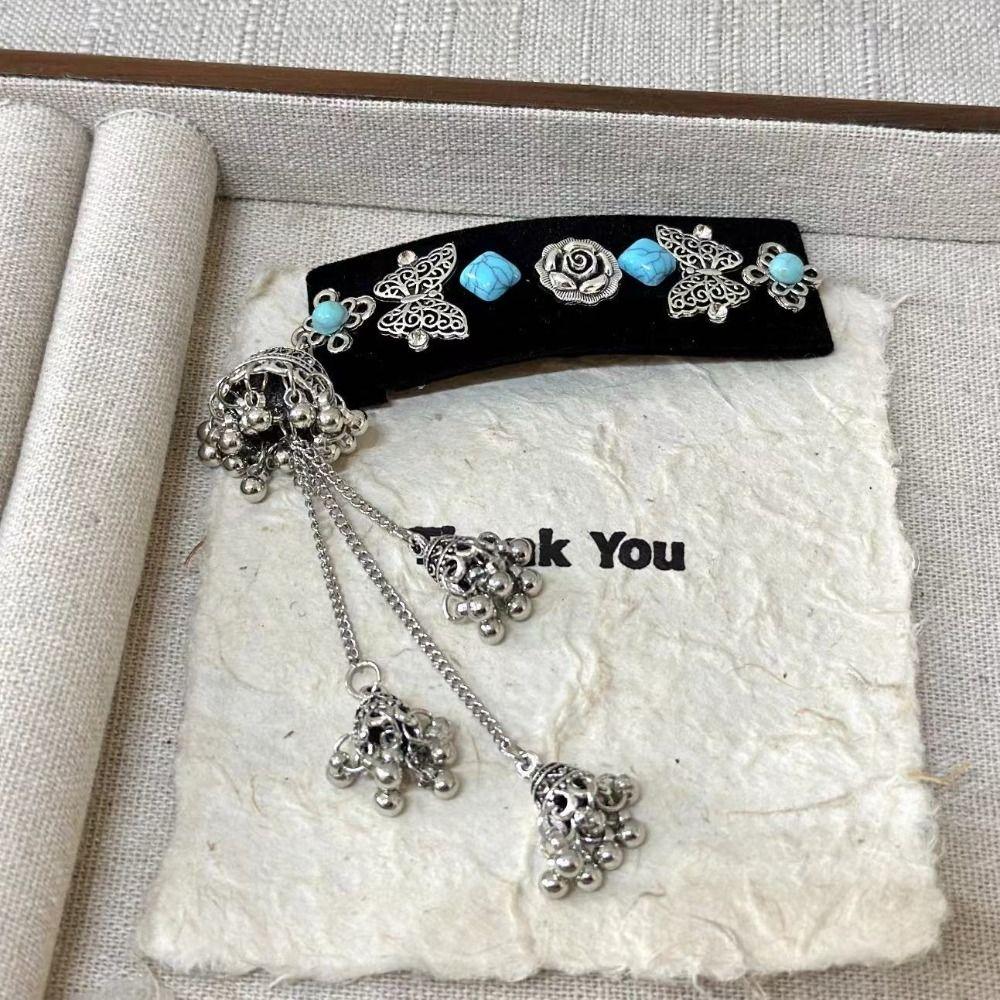 Long Ethnic Style Hair Clip Silver Tassel Side Clip Elegant Chinese Style Hairpin Daily