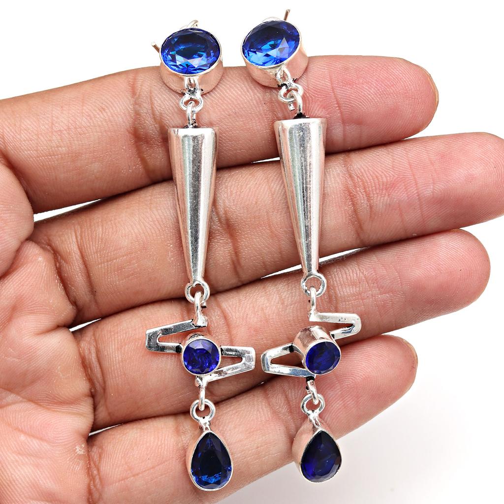 Tanzanite Gemstone Unisex Women's Gift For Her Silver Jewelry Earring 1.5''