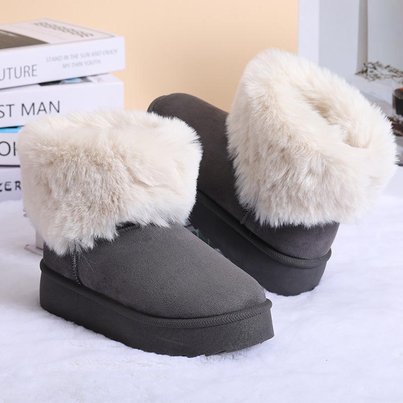 Women's Winter Cotton Boots, Mid-Cut Thick-Soled Boots, Warm, Fleece-Lined, Thick Snow Boots
