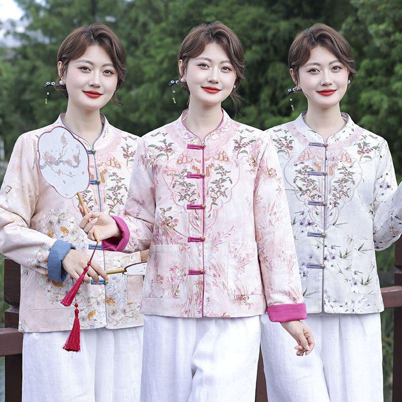 Mom's New Chinese Style Quilted Jacket with Frog Button & Embroidery for Middle-Aged and Elderly Women - Autumn/Winter