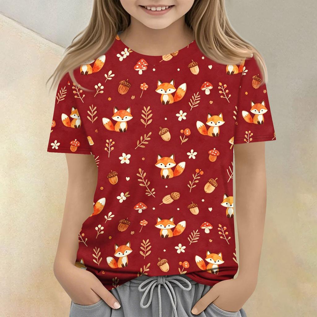 Kids Animal Print Crew Neck Short Sleeve Casual Loose Fit T Shirt Comfortable Cotton Blend Fabric Soft Texture Summer Wear