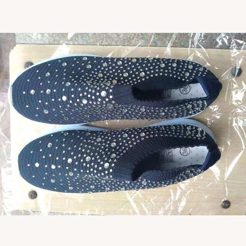 

Мода Rimocy блестящие кристаллы вязаные кроссовки для женщин плюс размер легкие туфли на плоской подошве женские повседневные мягкие носки туфли женские 35 темно-синий