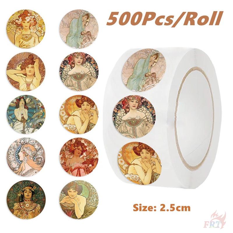 500Pcs/Roll Mucha Art. Retro Girls Kids Rewards Stickers - DIY Scrapbooks Album Decor Sealing Label Decals