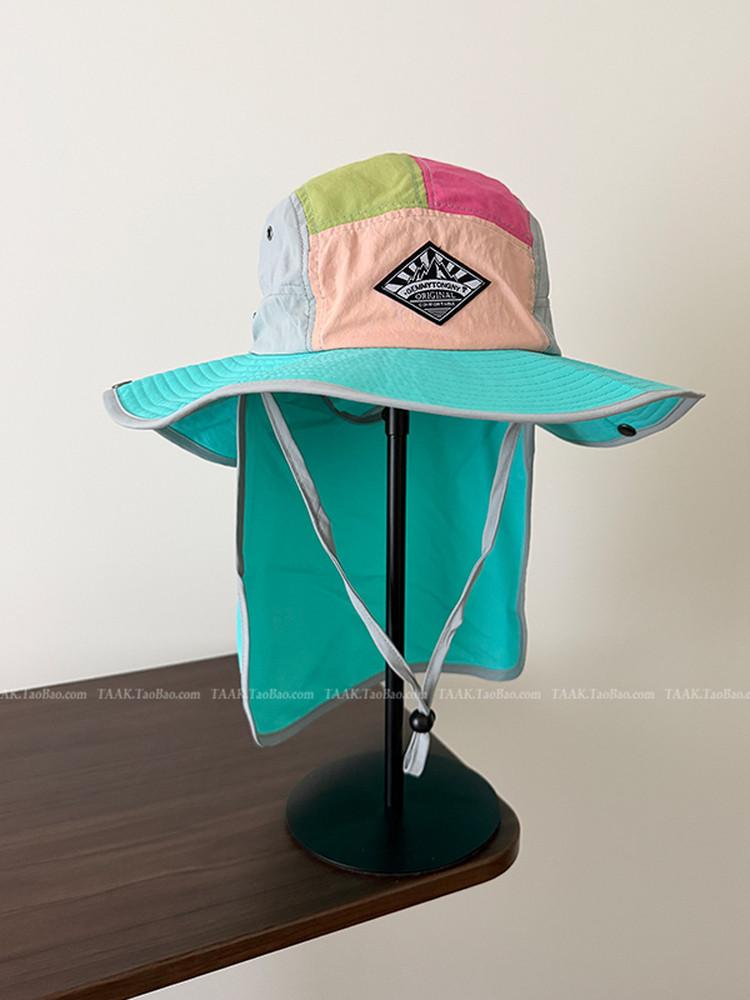 Outdoor Color Block Quick Dry Neck Protection Fishing Hat for Women Spring Summer Camping UV Protection Sun Bucket Hat