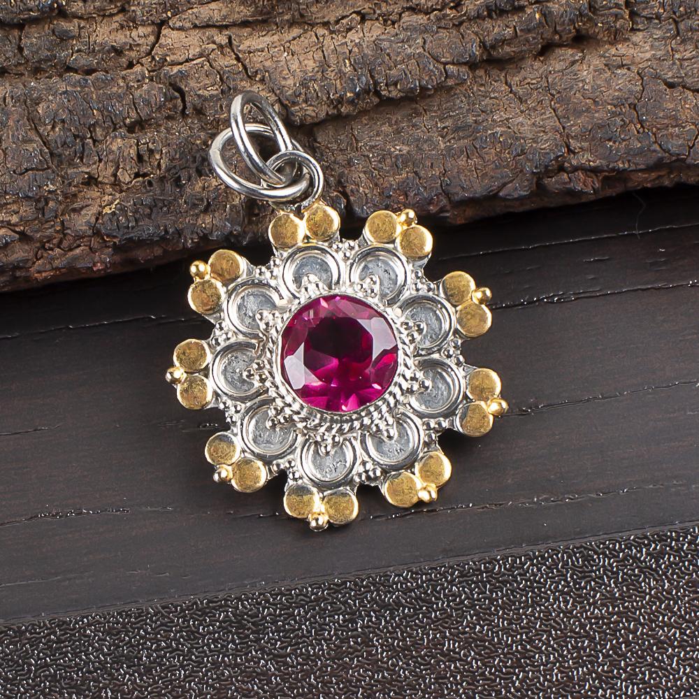 

Кулон из розового турмалина из серебра 925 пробы, кулон с драгоценным камнем ручной работы, ко Дню памяти 1.26 inches розовый