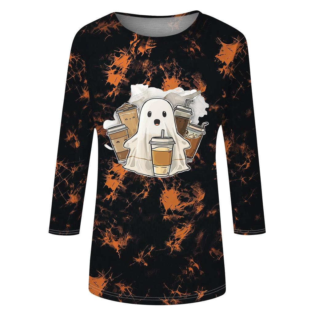 Women's Casual 3/4 Sleeve Halloween Print Neck Top