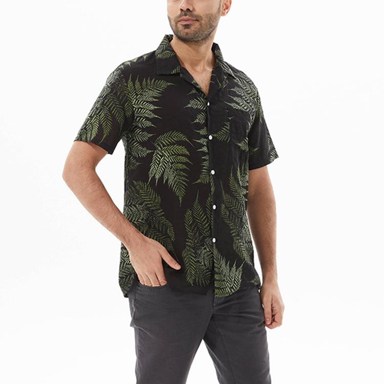 

Summer Casual Loose Beachwear Maple Leaf Print Men s Short-sleeved Shirts S чорний