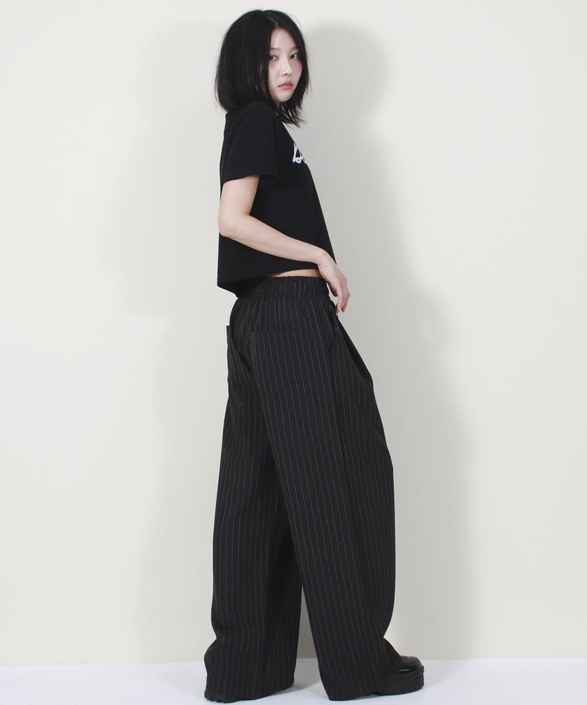Deumakeu Solid Stripe Wide Pants Black