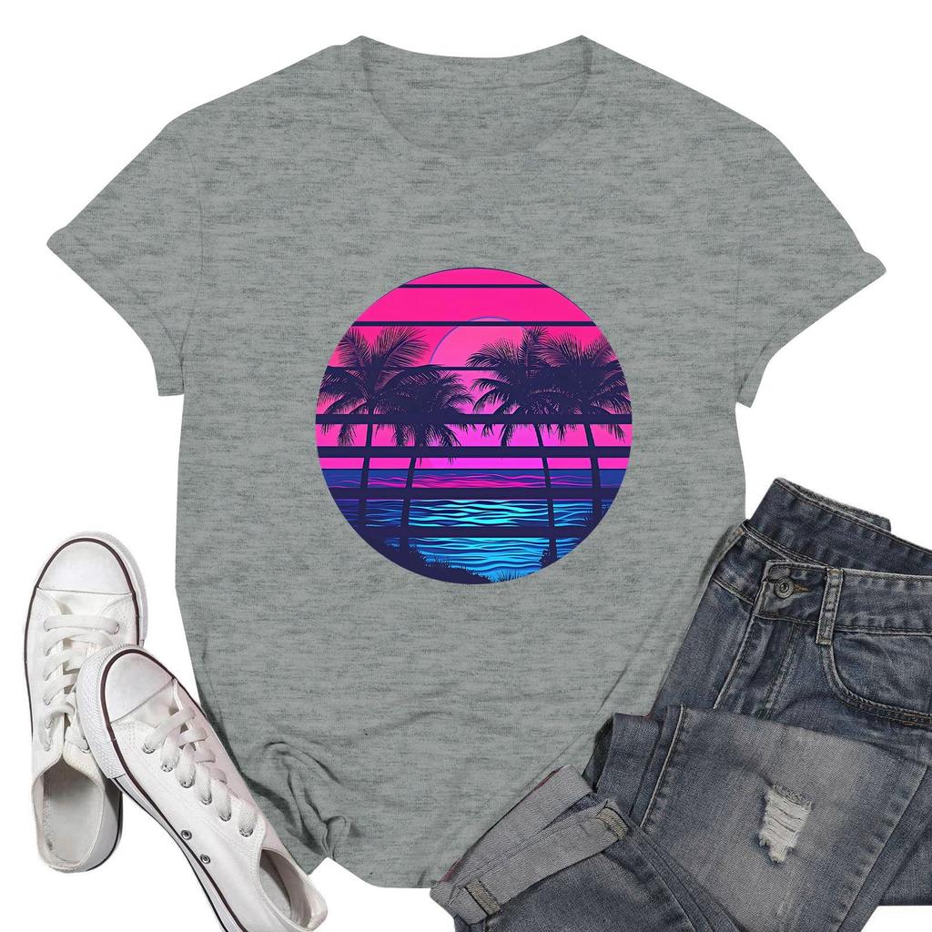 Women's Fashion Casual Printed Short Sleeve Round Neck Pullover Tops